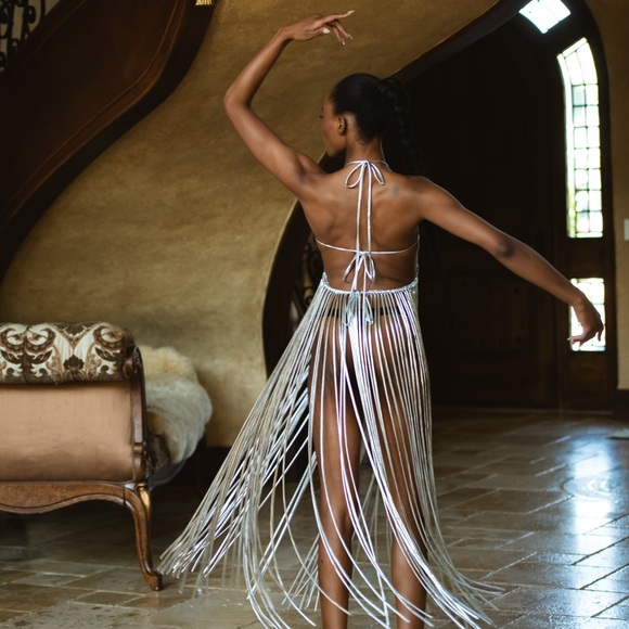 Handmade Metallic Silver Macrame Dress - Picture 11 of 17